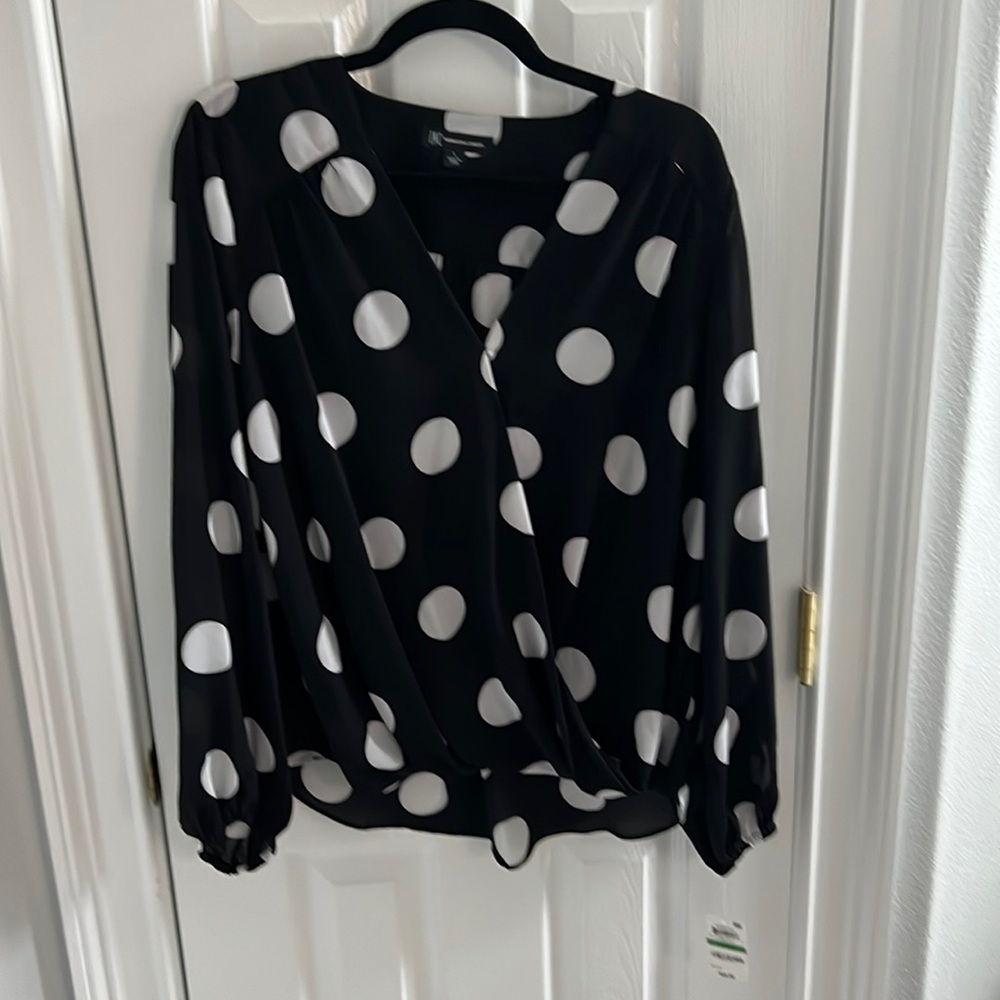 I.N.C. International Concepts Sprinkle Dot Surplice Top-Size Large -NWT
